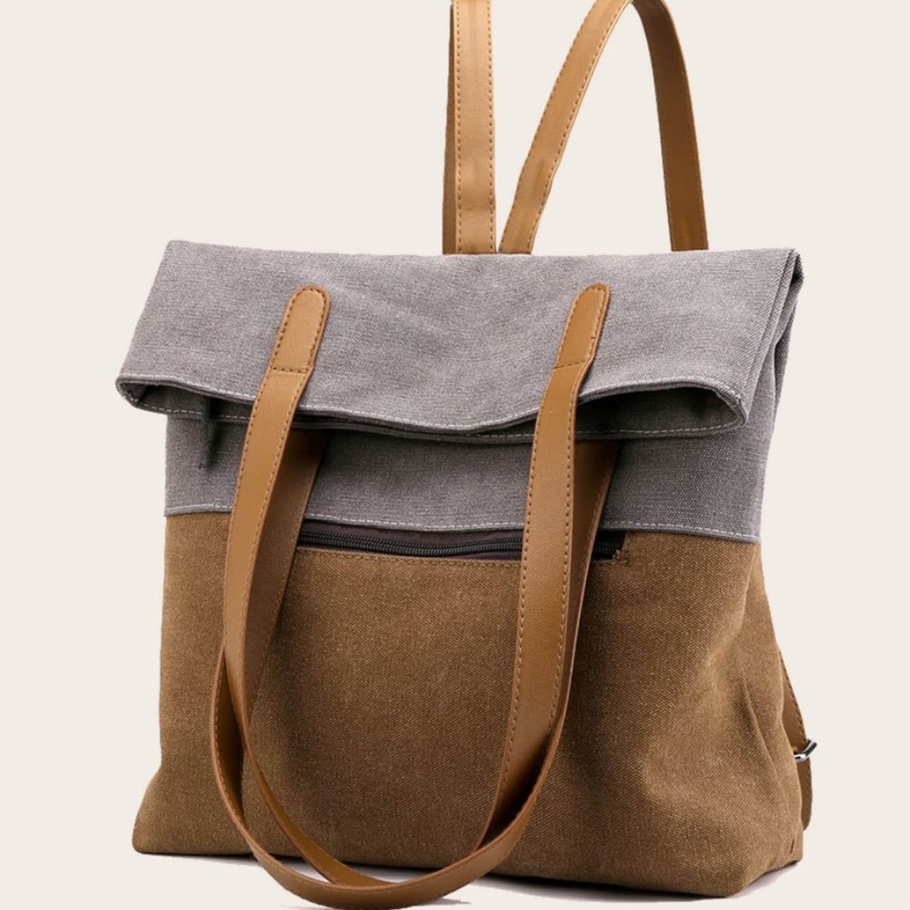 Boho grey tan color block vegan leather mini backpack - Picture 7 of 9